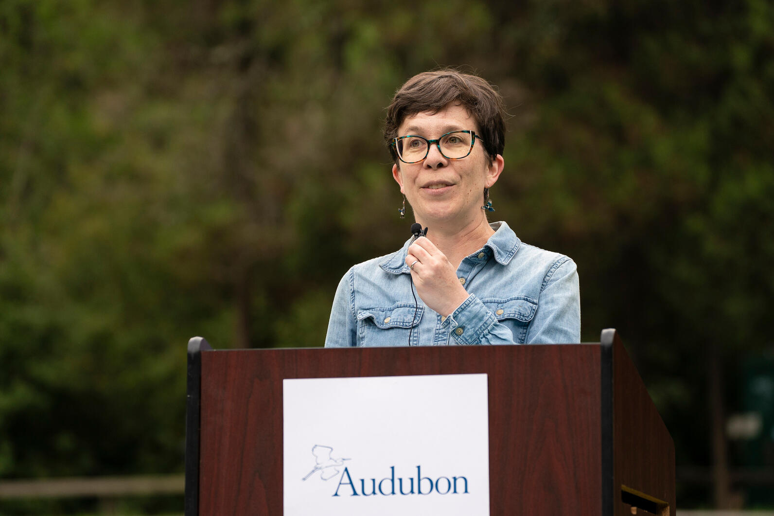 Flight Paths author Rebecca Heisman gives a talk on her book at the Amphitheater.